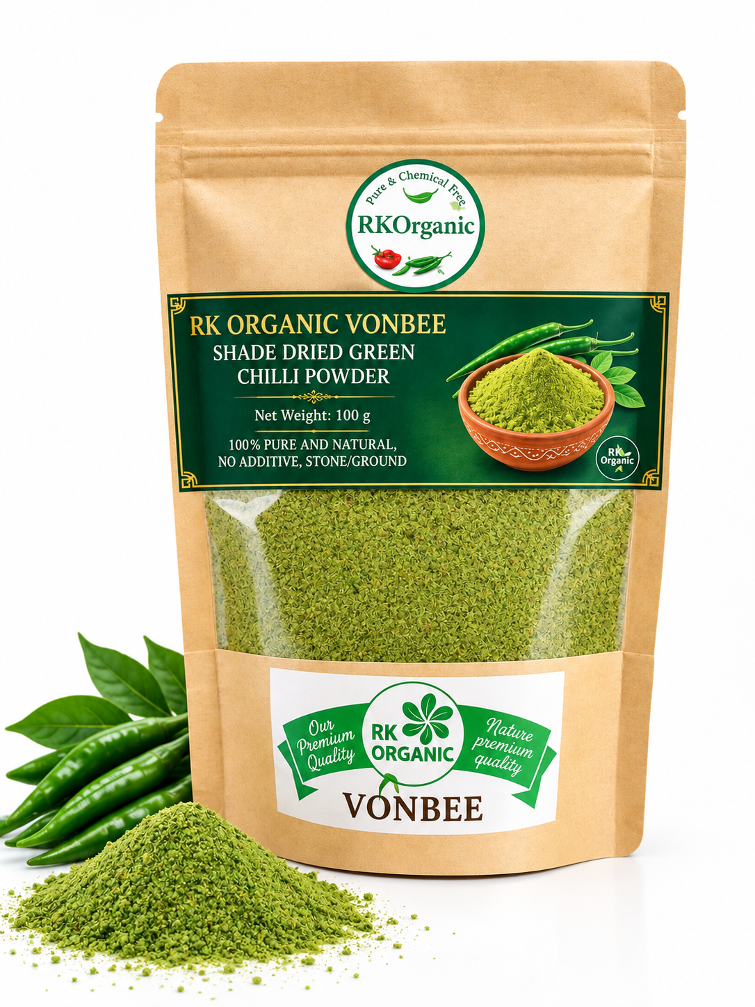 Shade dried chilli powder